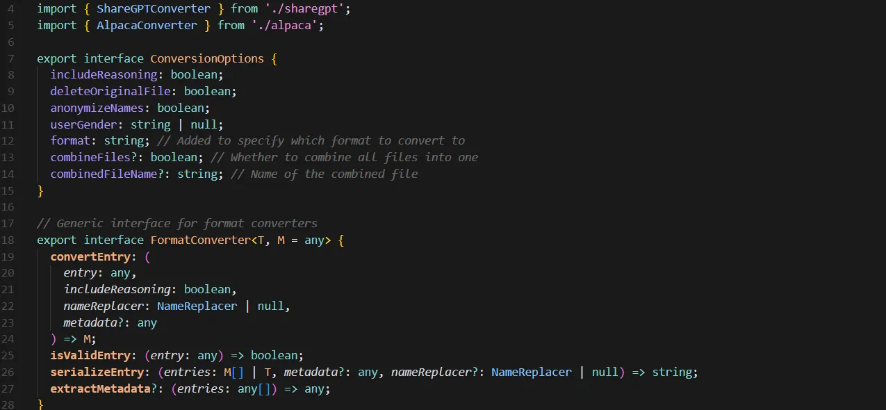 Screenshot of code snippet from the linked sillytavern-to-sharegpt application